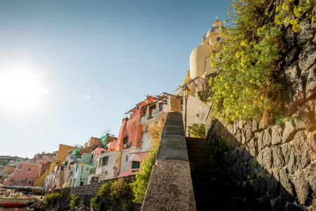 Corricella village on Procida Island in Italyの写真素材