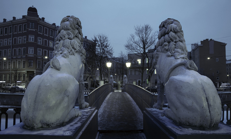 Lions bridge in St. Petersburg in Russiaの写真素材