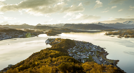 Alesund cityscape at sunrise, Norwayの写真素材