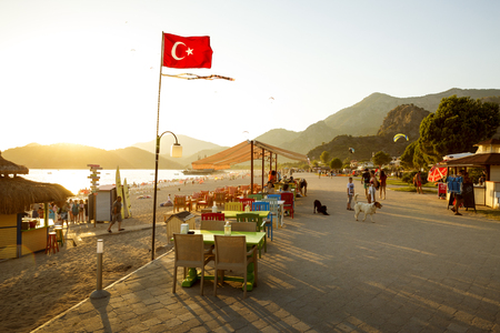 Oludeniz, Turkey - August 14, 2017: Promenade along the beach in Oludeniz, Turkeyのeditorial素材