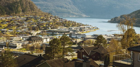 Panorama of Stryn town in Norwayの写真素材