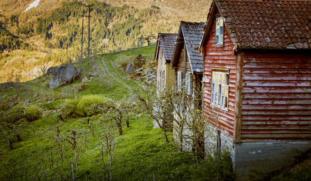 Beautiful old wooden houses in Norwayの写真素材