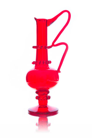 Red glass vase isolated on white backroundの写真素材