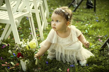 Cute little girl on a family weddingの写真素材