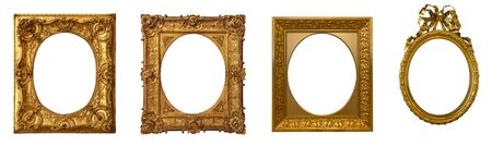 Set of Vintage gold frames isolated on white backgroundの写真素材