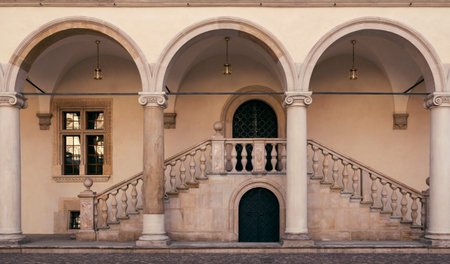 Royal arcade courtyard on Wawel castle in Krakow city, Poland
