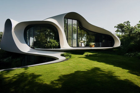 Concept art of futuristic single family house with a garden illustrationの写真素材