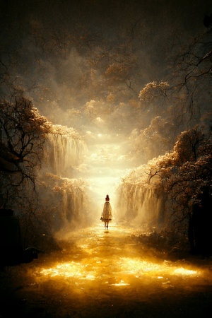 Concept art illustration of girl dreamingの写真素材