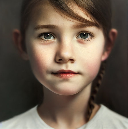 Portrait illustration of cute caucasian girlの写真素材