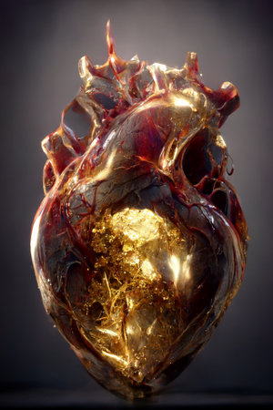 Concept art illustration of heart of gold as kindness conceptの写真素材