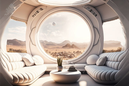 Concept art illustration of sci-fi futuristic interior of space station