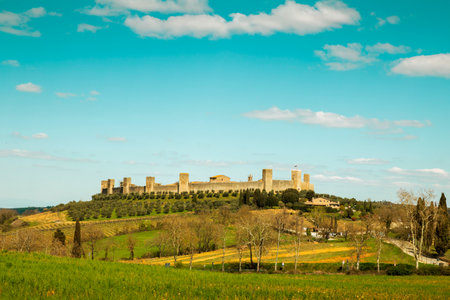 Panorama of Monteriggioni town in Tuscany, Italyのeditorial素材