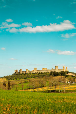 Panorama of Monteriggioni town in Tuscany, Italyのeditorial素材