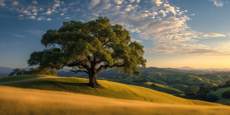 Old oak tree on a meadowの素材