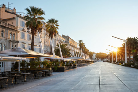 Promenade in Split old town in Croatiaの写真素材