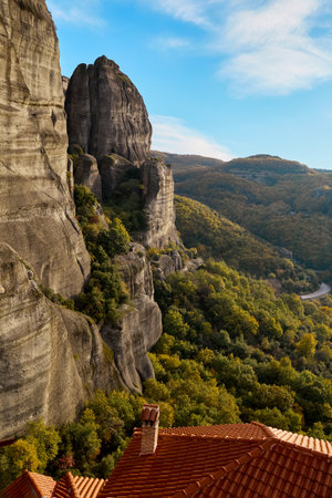 View from the top of monastery in Meteora, Greeceの写真素材