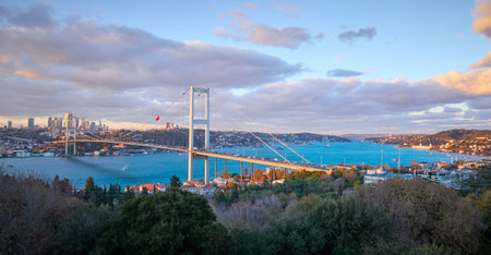 Panorama of Bosphorus bridge in Istanbul city, Turkeyの写真素材