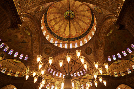 Interior photo of vault of Blue Mosque in Istanbul city, Turkey