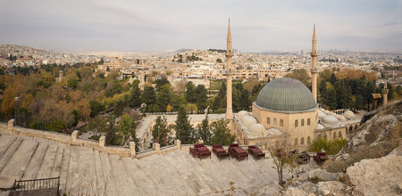 Mevid Halil mosque in dergah mosque and park complex in Sanliurfa city, Turkeyの写真素材
