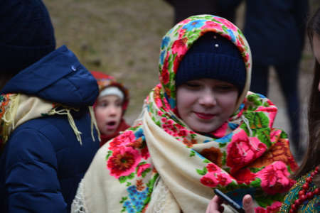 Lviv. Ukraine. January 2020. traditional Christmas performance in Ukraine for the motives of biblical stories.performance of a cheerful nativity scene. Christmas costumes perform in the square.のeditorial素材