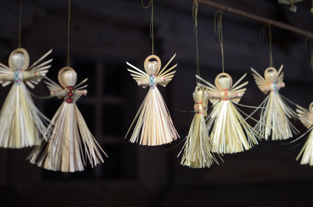 Tradition angels from handmade straw. National traditions of Ukraine.の写真素材