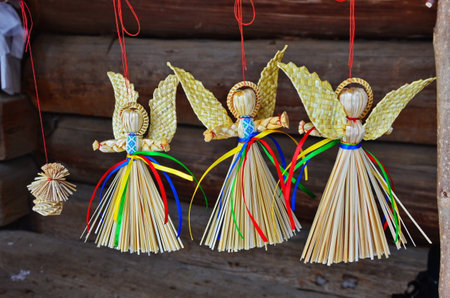 Tradition angels from handmade straw. National traditions of Ukraine.の写真素材