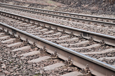 Railway road. Rails and cross ties.
