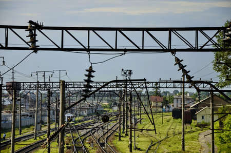 Railway road. Rails and cross ties.の写真素材