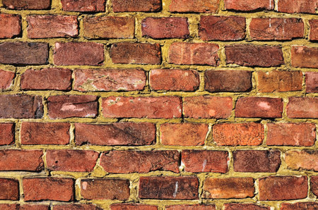 Old Brick wall panoramic view. Grunge red vintage background.