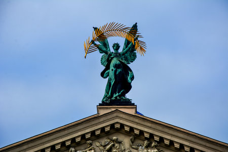 Lviv. Ukraine. March, 2021.Lviv Opera and Ballet Theater . Lviv Theater of Opera and Ballet. The building is crowned by large bronze statues, symbolizing Glory, Poetry and Music.のeditorial素材