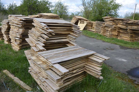 Close-up old wooden pallets.Wood pallet in factory area use for carry material and product supply to customers.の写真素材