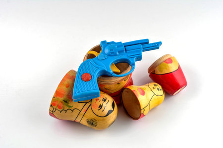 Russian traditional national symbols. Russian roulette concept. Flat style colorful Cartoon...