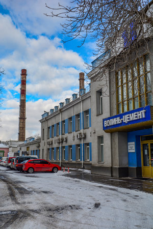 Zdolbunov. Rivne region. Ukraine. February, 2022.Construction industry concrete plant and equipment .Zdolbunovsky cement plant, company "Volyn-cement."office plant management.のeditorial素材