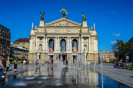 Lviv. Ukraine. August, 2021.The Opera House in the center of the city. The center of Lviv near the Opera House. Streets and buildings in the old town. Picture taken during a trip to Lviv.のeditorial素材
