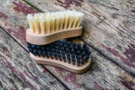 Wooden clothes hand brush .brushes for manual cleaning of clothes and shoes.の写真素材