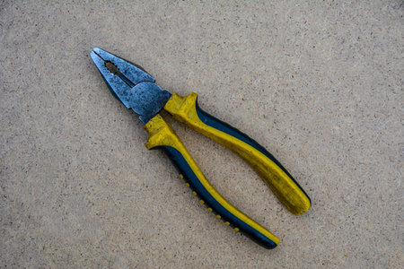 Rusted pliers. Old rusty pliers open on blurred natural background. old working tool. selective soft...