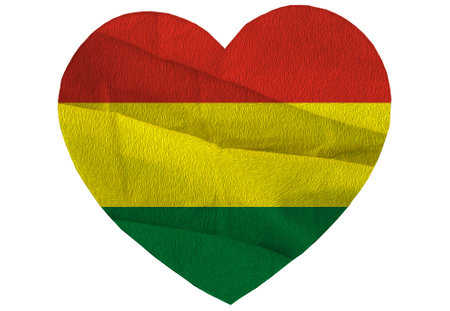 Close up of the Bolivia flag. Bolivia flag of background.Bolivia flag with visible wrinkles and realistic fabric.の写真素材