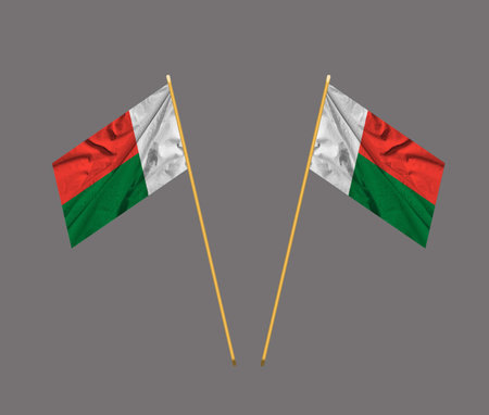 Textured photo of the flag of Madagascar. Malagasy flag in the wind.の写真素材