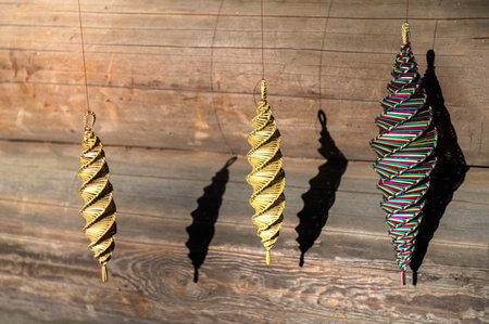 Handicraft with natural straw .Straw spiral background. Top view .Golden spiral .A spiral, a turntable woven from colorful straw.の写真素材