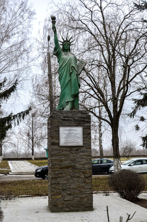 Zdolbuniv, Rivne region, Ukraine. January 2023. A replica of the Statue of Liberty near the office of the Volyn Cement Company's Dickerhoff joint-stock company.のeditorial素材