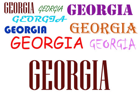 The word Georgia on a dark and light background. Georgia is engulfed in flames.の写真素材