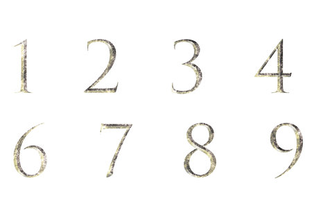 Worn old multicolored numbers from 1 to 10 and are isolated on the former backgroundの写真素材
