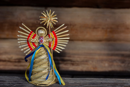 Straw dolls. Slavic homemade dolls amulets. A symbol of well-being and home. Mykola Ogorodnyk, master of folk art in Ukraine.の写真素材