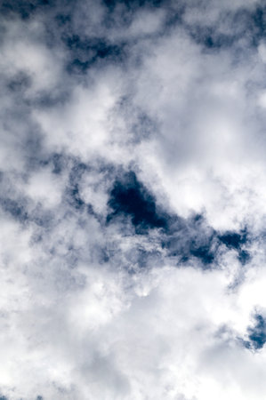 Beams of light sky blue with white clouds. Gloomy vivid cyan landscape in environment day horizon skyline view spring wind.の写真素材