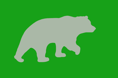 Body outline of a brown bear on a white and colored background. The outline of the bear is black and...