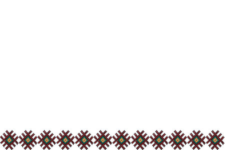 Traditional Ukrainian embroidery on white canvas as background, closeup. National handicraft.The...