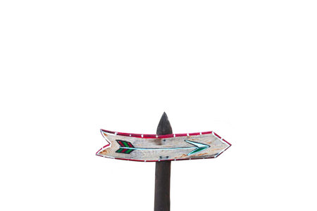 A weathered wooden signpost with a blank space for a message, isolated on a white background.collection of various wooden sign on white background.の写真素材