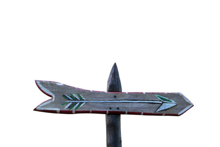 A weathered wooden signpost with a blank space for a message, isolated on a white background.collection of various wooden sign on white background.の写真素材