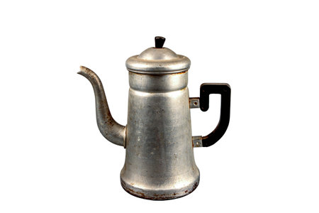 An old-fashioned vintage coffee maker from the Soviet era made of metal. Vintage kitchen utensils.の写真素材