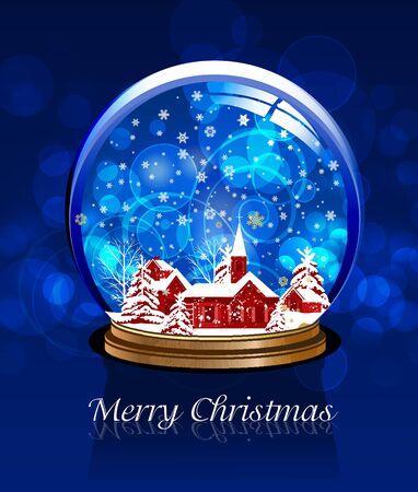 Vector snow globe with a town in blue color, vector illustrationの写真素材